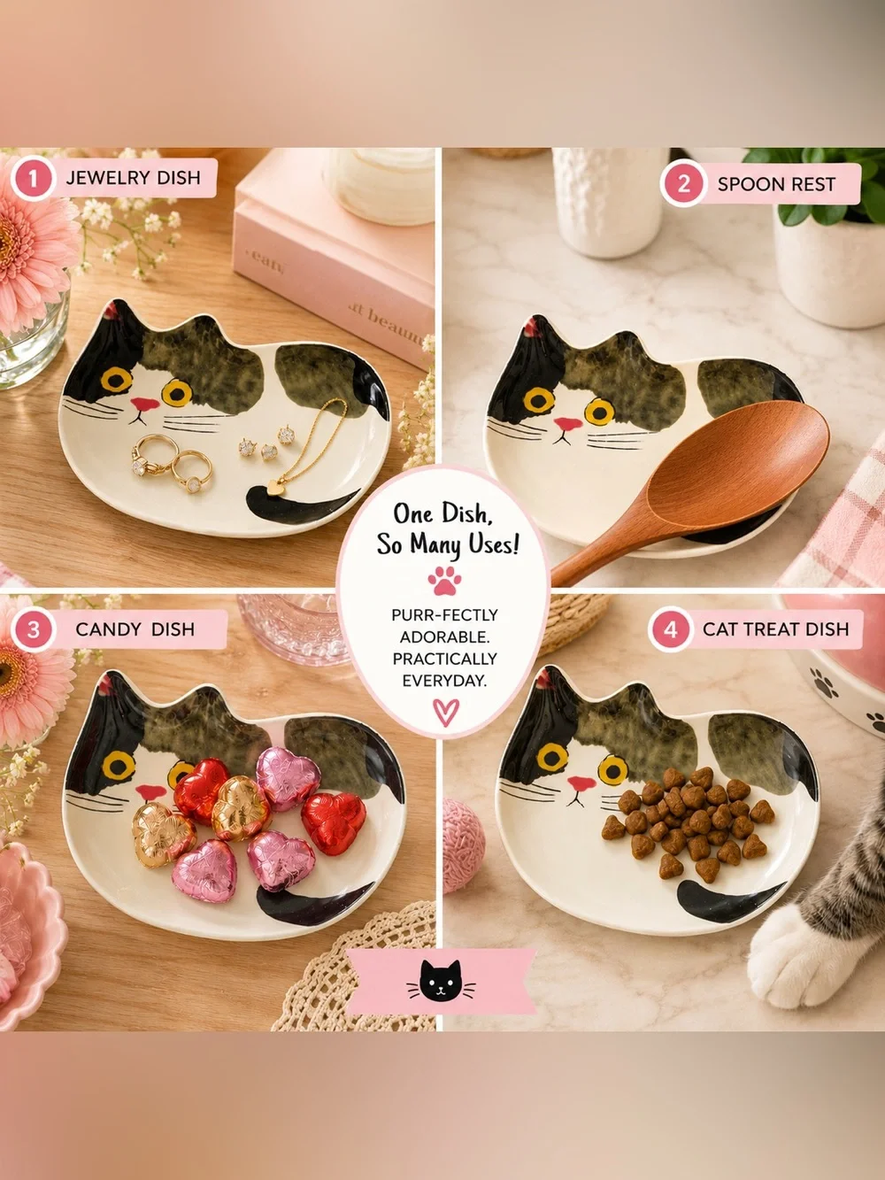 Ecouter Minette Ceramic Cat Trinket Dish Ring Holder Jewelry Tray